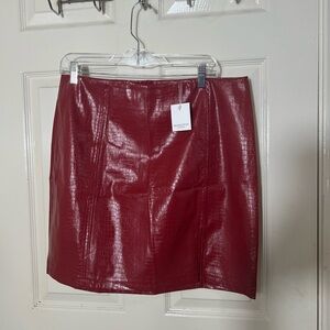 Mango Burgundy Faux Leather Mini Skirt